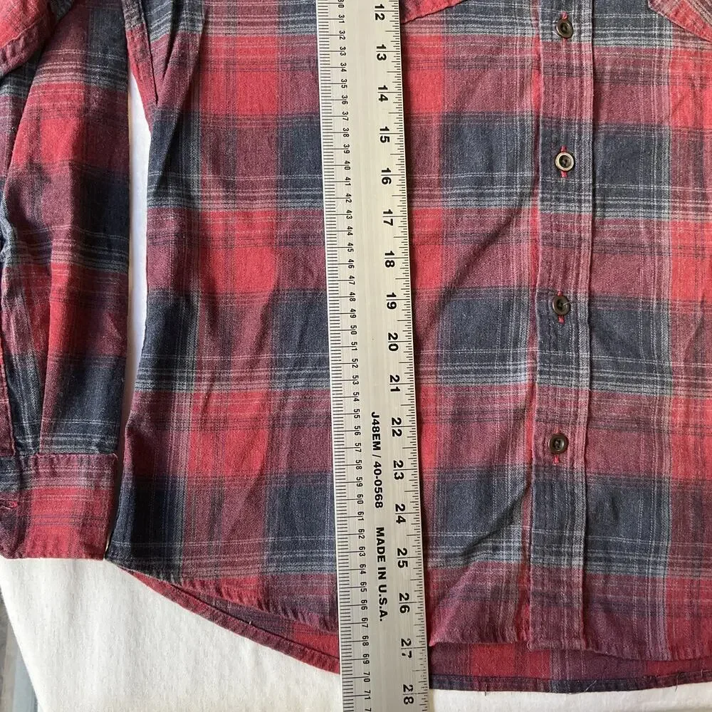 Wrangler Men Button Up Shirt M Red Plaid Flannel Western Long Sleeve